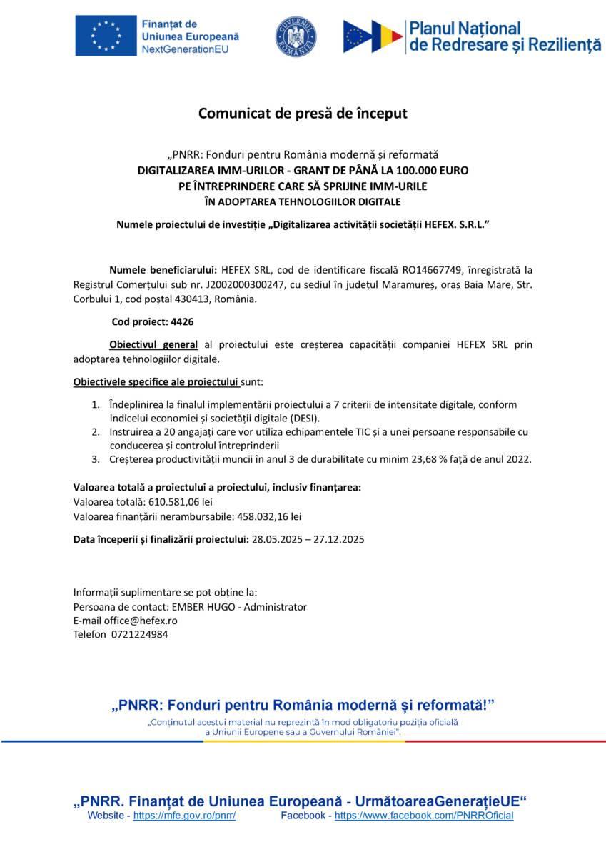Comunicat de presa HEFEX